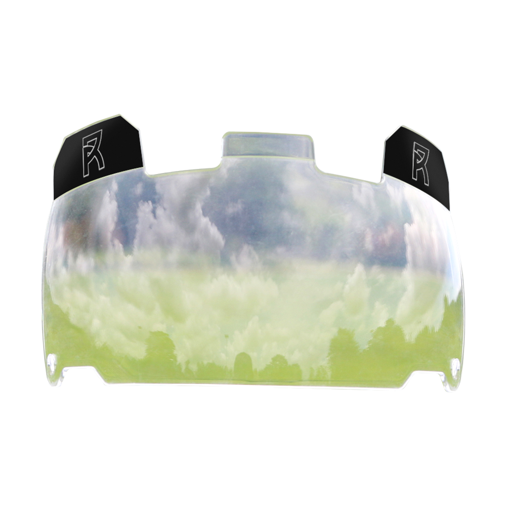 Reyrr VISION CLEAR football visor with high-impact polycarbonate, anti-fog, scratch-resistant coating, and quick release system.