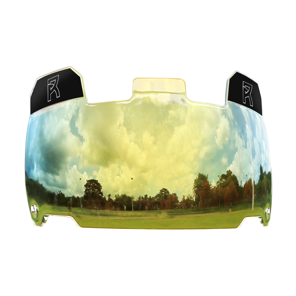 REYRR VISION GOLD RUSH football visor with high-impact polycarbonate, anti-fog and scratch-resistant coating, quick release, and protective eye shield.