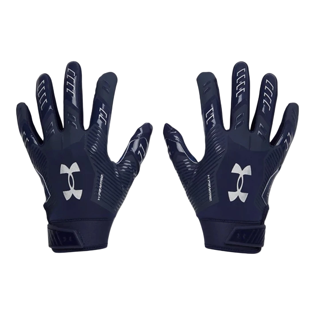 Under Armour F9 navy football and floorball gloves on-hand fit view