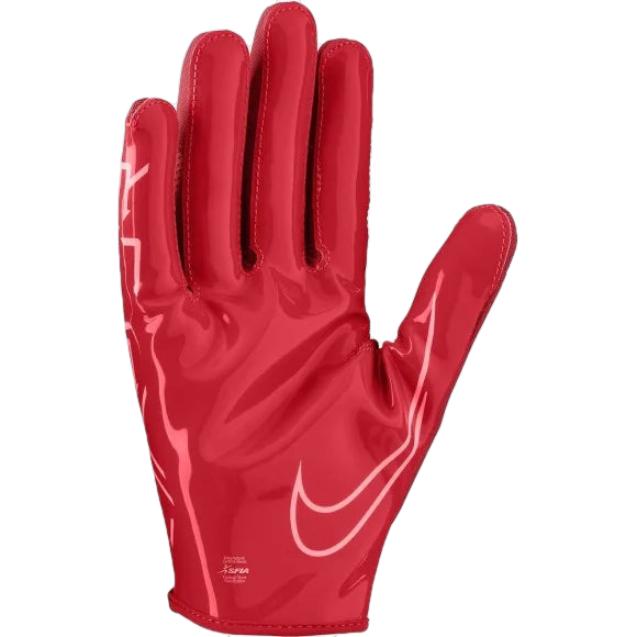Red Nike Vapor Jet 7 football glove with white swoosh logo and glossy finish