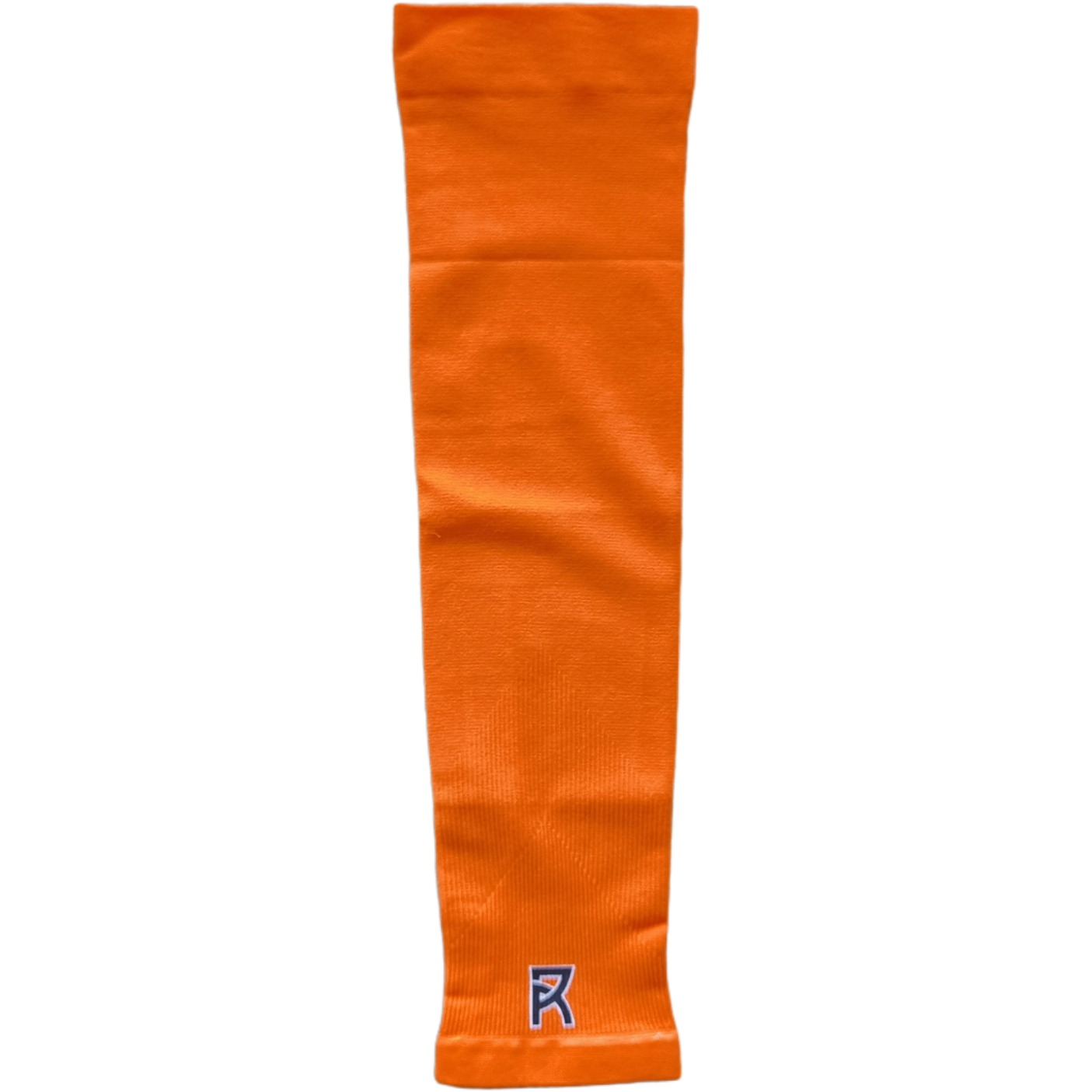 Orange Reyrr compression arm sleeve made of breathable, elastic fabric with cooling and sweat-wicking features.