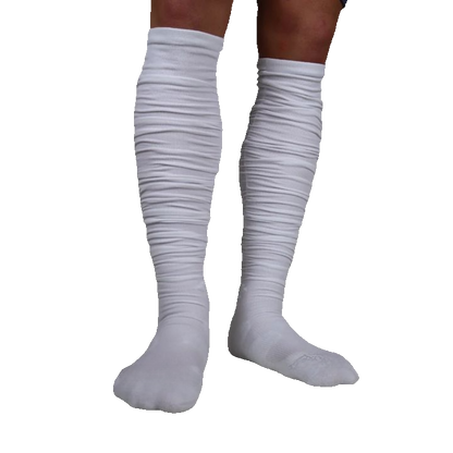 White REYRR™ SCRUNCHED SOCKS with moisture-wicking fabric and padded cushioning for football stability and comfort