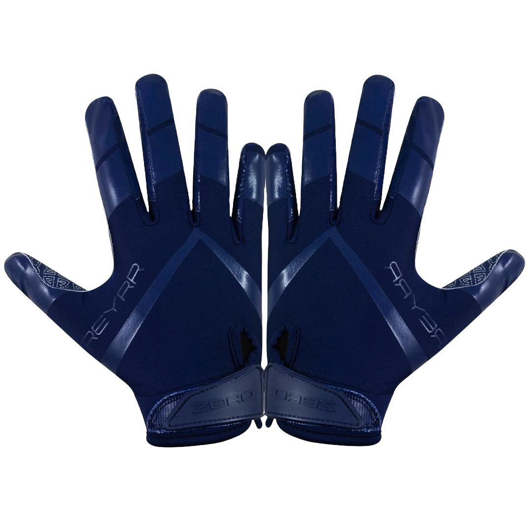Pair of navy blue Reyrr Zero gloves with Reyrr GripTech technology for superior performance in football and floorball.