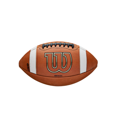 Wilson GST 1003 leather football side view showing patented sewn-on stripes