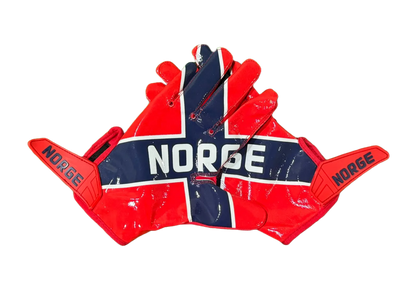Reyrr ELITE Nordic Edition football gloves with Norway flag design and Vapor-Stick Grip Technology for superior catch performance and breathability.