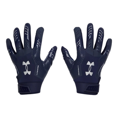 Under Armour F9 navy football and floorball gloves on-hand fit view