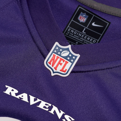 Baltimore Ravens purple Game Jersey on model