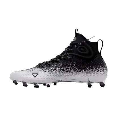 UA Spotlight LUX MC 2.0 lightweight football cleat with breathable upper, 3D-bootie comfort, SuperFoam insole, and multidirectional traction studs.