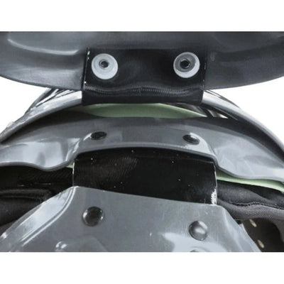 Close-up image of Xtech X2 Standard Shoulder Pads showing black and gray protective foam and hard plastic components with adjustable straps